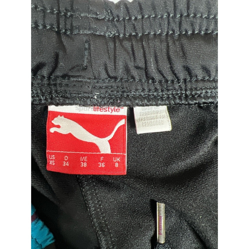 Puma Sport Lifestyle Black Track Pants Blue Stripe XS Extra Small - Picture 4 of 8